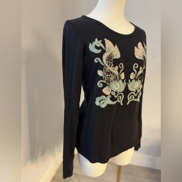 Black boho embroidered long sleeved tee - Picture 2 of 7